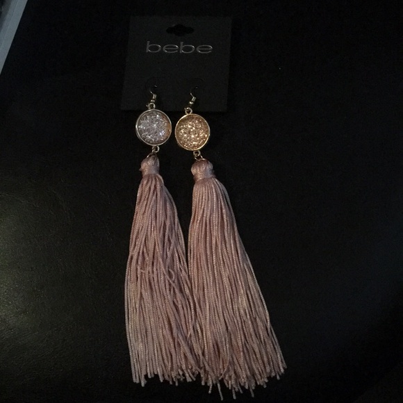 New Shiny bebe Blush Long Tassel Earrings 6" - Picture 2 of 2